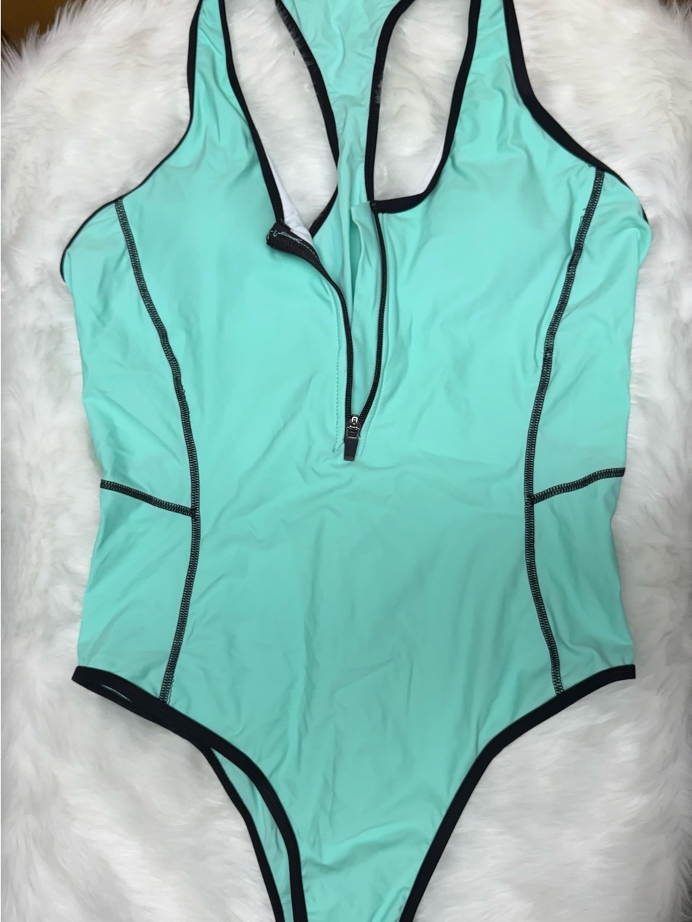 Mint Green Racerback Zip Front One Piece Swimsuit Size XL